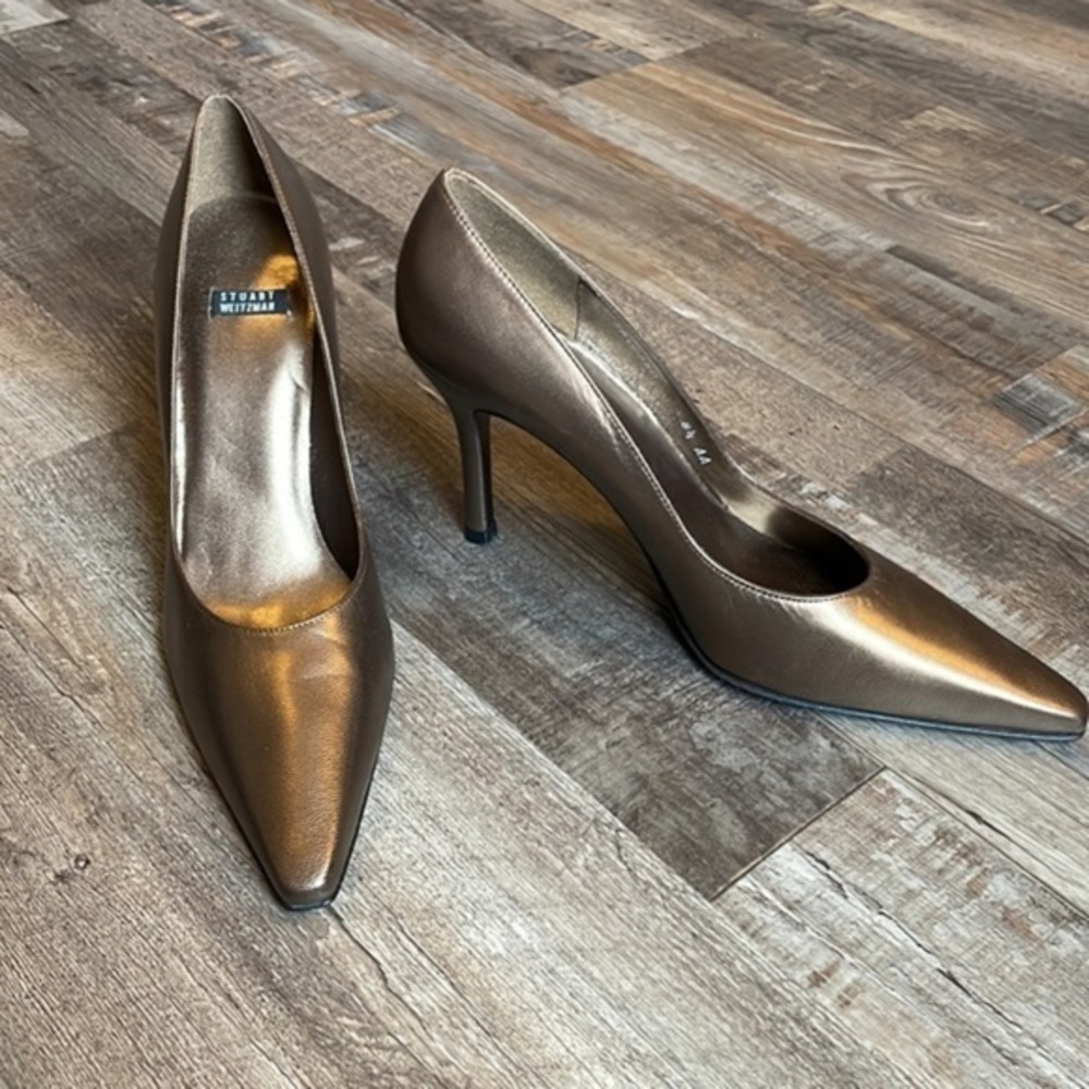 RARE Stuart Weitzman STUART 85 Bronze High Heel Leather Pumps, Size 8.5AA